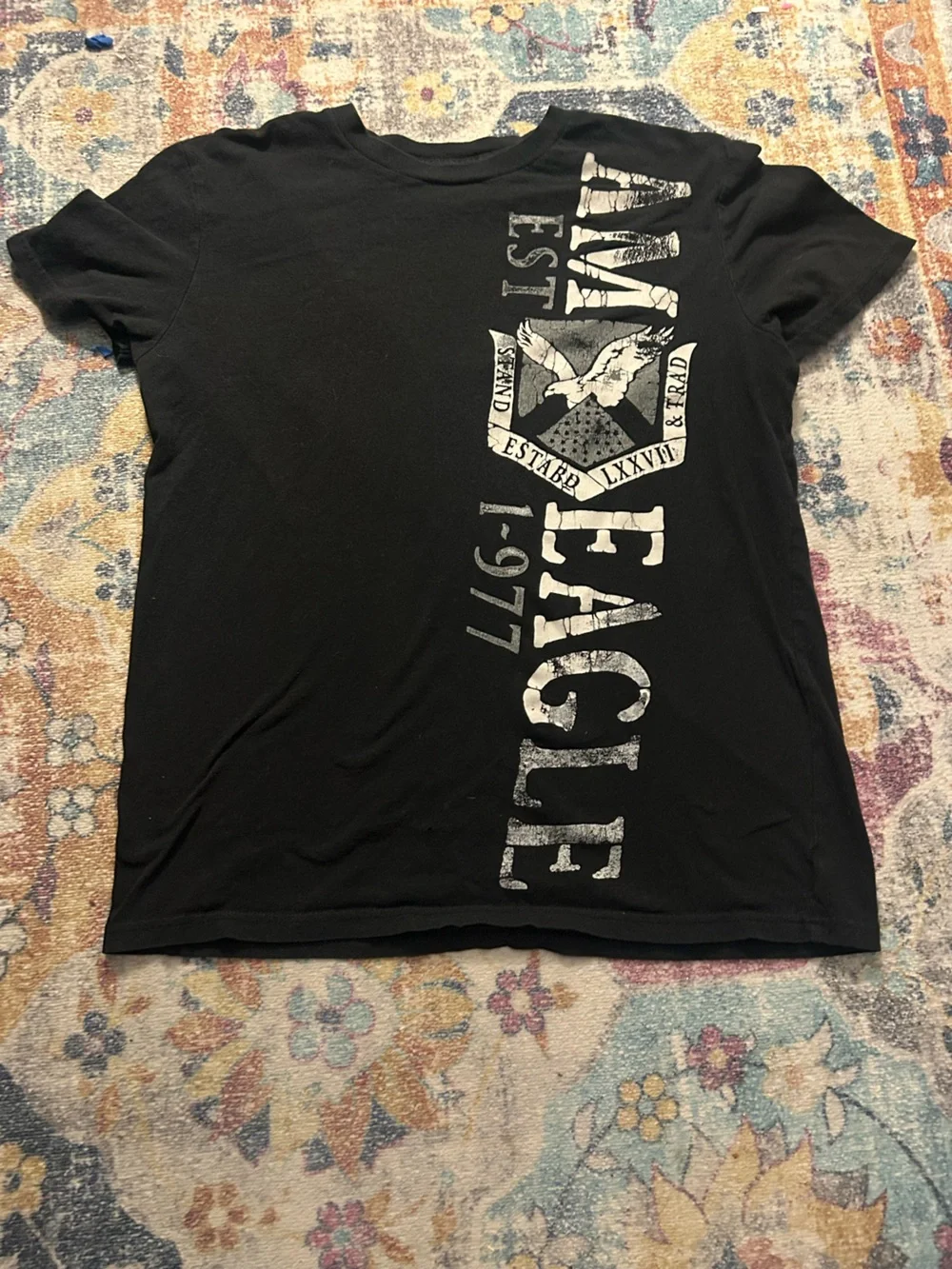 American Eagle Outfitters Black Crew Neck Tee with White Logo